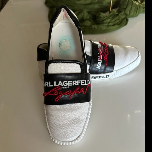 Karl Lagerfeld Paris White Black Red Slip-On Sneakers Size: 7.5 - Picture 3 of 6